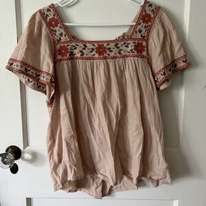 Madewell Pink Embellished Blouse with Square Neckline